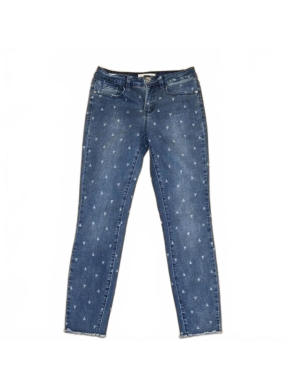Tribal Audrey Blue Mid-Rise Patterned Ankle Jeans size 4